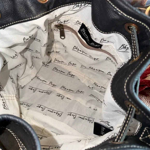 Bhrayna Black Leather Drawstring Shoulder Bag- new - Picture 4 of 4